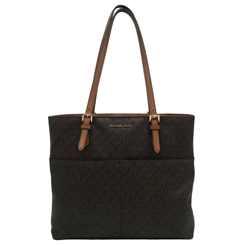 Michael Kors Brown Signature Top Zip Bedford Pocket Tote